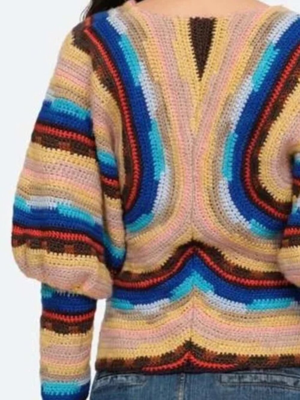 Sea New York Multicolor Stripe Crochet V-Neck Sweater with Cutout - Picture 10 of 12